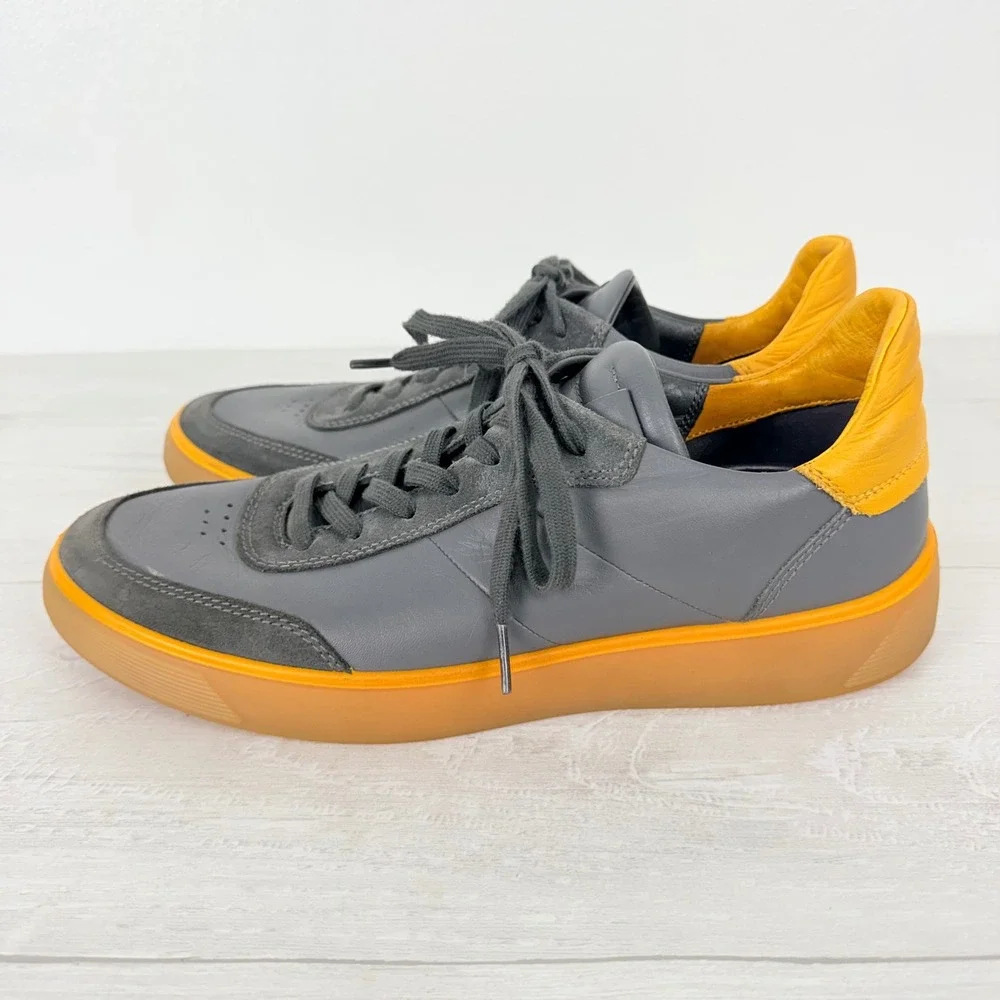ECCO Street Tray Sneakers Mens 42 US 8.5 Grey Yellow Leather Suede Gum Sole